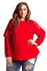 Sexy Red Ruffle Trim Lace Cold Shoulder Plus Size Blouse